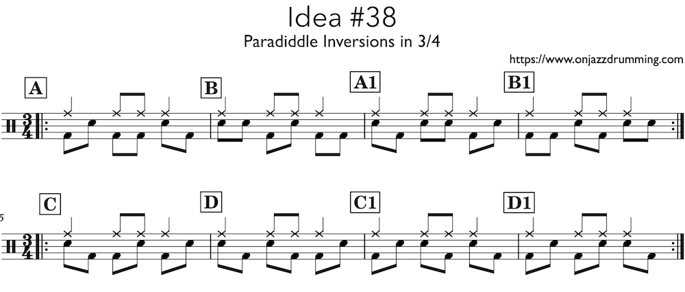 jazz drumming idea 38 | 3/4 Paraiddle | on jazz drumming