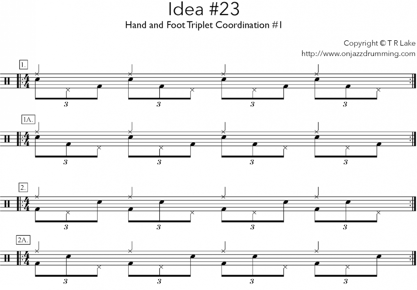 jazz drumming idea 23 | Hand to Foot triplet co-ordination 1 | on jazz drumming